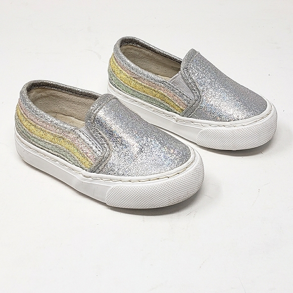 Olive & Edie Other - Olive & Edie Rainbow Slip-on Sneakers Girls Size 5 Glitterly Silver Pink Yellow